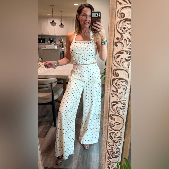 Linen Polka Dot Wide-Leg Pant Set